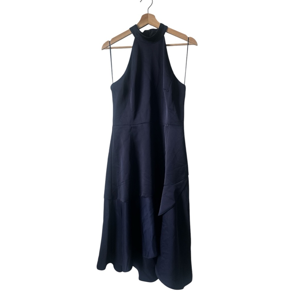 Anthropologie Harlyn Navy Blue Halter Midi Formal Cocktail dress Size M